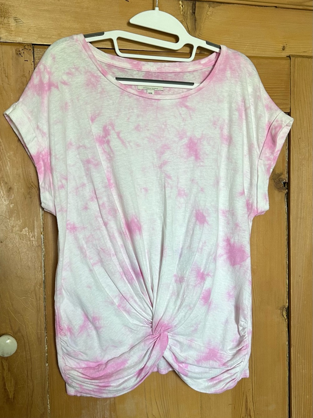 Lucky Brand White and Pink Tie-Dye Twist-Front Short Sleeve Tee